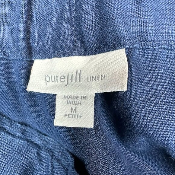 J. Jill Pure Jill Linen Drawstring Crop Pants Navy Blue Medium Petite - Picture 5 of 6